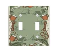 Fish Double Light Switch Cover Plate, Outdoor Vintage Camping Mug Summer Green Plastic Standard Size Switch Plate Decorative for Home Living Room New Apartment Decor
