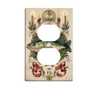 Fish Duplex Outlet Covers Wall Plate, Christmas Vintage Candles Wreath Xmas Green Plastic Standard Size Decorative Receptacle Outlet Covers for Home Living Room New Apartment Decor