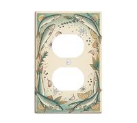 Fish Duplex Outlet Covers Wall Plate, Coastal Vintage Lemon Herb Summer Green Plastic Standard Size Double Power Outlet Cover Plate for New Apartment Home Bedroom Office Decor