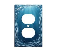 Fish Duplex Outlet Covers Wall Plate, Nautical Contemporary Bubbles Waves Summer Blue Plastic Standard Size Face Plates for Electrical Outlets for New Apartment Home Bedroom Office Decor