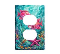 Fish Duplex Outlet Covers Wall Plate, Ocean Tropical Coral Starfish Summer Turquoise Plastic Standard Size Wall Plates for Electrical Outlets for Living Room Bedroom Home Office Decor