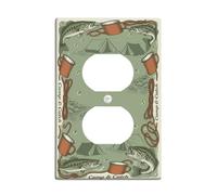 Fish Duplex Outlet Covers Wall Plate, Outdoor Vintage Camping Mug Summer Green Plastic Standard Size Wall Plates for Electrical Outlets for New Apartment Home Bedroom Office Decor