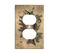 Fish Duplex Outlet Covers Wall Plate, Vintage Rustic Pine Bells Winter Brown Plastic Standard Size Wall Plates for Electrical Outlets for Home Living Room New Apartment Decor