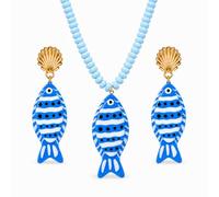 Fish Earrings Necklace for Women Summer Ocean Gold Shell Red Blue Beaded Necklace Fish Charms Summer Ocean Beachy Accessories 2026 Tropical Beach Vacation Outfit Clothes Dresses, Zinc, No Gemstone