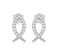 Fish Earrings S925 Sterling Silver Ichthys Fish Earrings with Cross Christian Jesus Jewellery Gifts for Women