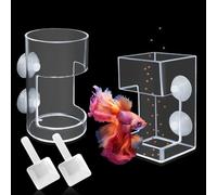Fish Feeder for Aquarium Suction Cup, Acrylic Automatic Feeding Ring With 2 Spoons,Clear Turtle Shrimp Aquarium Feederfor Fish Tank(Square+Round)