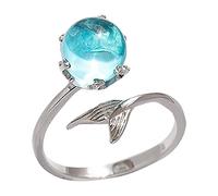 Fish Female Fashion Ring Bubble Tail Crystal Rings Between The Finger Ring (Silver, One Size)