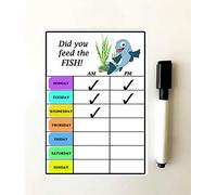 Fish Food reminder Feeding Chart - 'Did You feed the Fish 'Dry Wipe' Flexible Magnet - Unique Dry Wipe Flexible Magnet with Magnetic Marker Pen. Size 6 x 4 inches