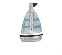 Fish Form Wooden Wall Thermometer with Sailboat Element for Living Room Bedroom Study Coastal Styling (E)