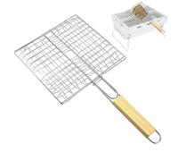 Fish Grill Basket: Fish Grill Rack, Barbecue Shrimp Cooking Dish, Comfortable Grip Barbecue Tool With Wooden Handle | Wing Shrimp Accessories