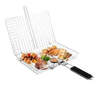 Fish Grill Basket with High Capacity Stainless Steel with Storage Bag & Brush, Foldable & Portable BBQ Grill Basket with Removable Handle for Fish, Vegetables, Steak, Shrimp & Chops