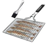 Fish Grilling Basket, Folding Portable Stainless Steel Bbq Grill Basket For Fish Vegetables Shrimp With Removable Handle (13.8*8.6inches)