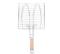 Fish Grilling Basket Stainless Steel BBQ Fish Grill Basket with Detachable Wooden Handle Fish Grill Rack Meat Burger Long Handle Mesh Basket Folding Stand Folding Portable BBQ Grill Basket
