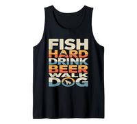 Fish Hard Drink Beer Walk Dog Funny Fishing Tank Top
