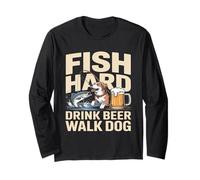 Fish Hard Drink Beer Walk Dog Long Sleeve T-Shirt