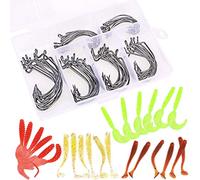 Fish Hook with Wide Crank, Barbed Hooks, Carbon Steel Eyed Sea Fish Hooks with Artificial Worm Bait, Strong Sharp Fishhook Carp Circle Hooks with Storage Box for Freshwater Seawater Fish Trackle