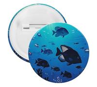 Fish Hover in The Sea Badge Metal Round Pins, Lightweight Brooch for Backpack, Fashion Button Pins Badge for Shirts, Jackets, Shawl Coat, Unisex, 5PCS, Tinplate, metal round pins