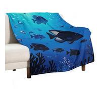 Fish Hover in The Sea Blanket, Soft Flannel Fleece Blankets Quick-Dry, Lightweight Throw Blanket for Couch, Bed, Office & Travel, Ideal Gift for Family & Friends, 50"x60"