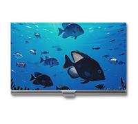 Fish Hover in The Sea Business Card Holder for Men & Women, Professional Card Case with Buckle Style Shut, Compact And Portable Metal Case for Office Workers, style, One Size, Classic