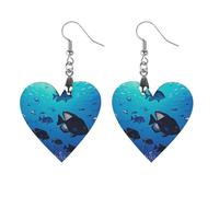 Fish Hover in The Sea Wooden Earrings for Women, Vintage Elegant Wood Jewelry, Lightweight Earrings for Wedding, Party, Everyday Jewelry Gift, Circular, Wood, wood