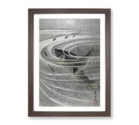 Fish In A Whirlpool By Kawanabe Kyosai Asian Japanese Framed Print | A3 Walnut Framed Wall Art | Ready to Hang | Asian Animal Picture | Living Room Bedroom Lounge Office