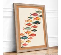 Fish in Formation Botanical Framed Wall Art Print A2 (59.4×42cm) Oak, Wall Decor for Living Room, Bedroom, Office & Home, Ready to Hang, Art Gift