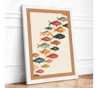 Fish in Formation Botanical Framed Wall Art Print A3 (42×29.7cm) White, Wall Decor for Living Room, Bedroom, Office & Home, Ready to Hang, Art Gift
