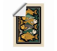Fish in Gold and Turquoise Art Deco Unframed Wall Art Print A3 (42×29.7cm), Wall Decor for Living Room, Bedroom, Office & Home, Art Gift