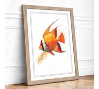Fish in Motion Tropical Framed Wall Art Print A3 (42×29.7cm) Oak, Wall Decor for Living Room, Bedroom, Office & Home, Ready to Hang, Art Gift
