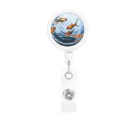 Fish in Water Badge Reel Retractable Badge Holder with Keychain Funny ID Clips for Badges Lightweight Plastic Name Card Holders for Nurses Office Teacher