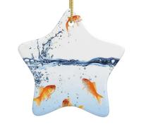 Fish In Water Pattern Ceramic Pendants, Star-Shaped Christmas Tree Decorations, Personalized Christmas Ornaments