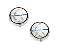 (Fish in Water) Round Pill Box with 3 Compartment Small Pill Organizer Portable Pill Case Vitamin Containers, Travel Essentials 4.6x4.6x1.8 cm