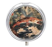 Fish Japan Pill Case Box with 3 Compartment Medicine Vitamin Organizer for Purse Pocket 5x5cm