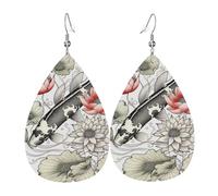 Fish Japanese Carp Earrings for Women Faux Leather Earring Teardrop Dangle Earrings Lightweight Jewelry Gift