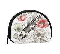 Fish Japanese Carp Mini Coin Purse Pouch Change Holder, Shell Shape Zip Around Wallet,Credit Card Holder for Women, Fish Japanese Carp, One Size, Classic