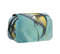 Fish Jumping Out of The Sea Double Layer Flip-Top Pencil Case,Large Capacity 50 Pens Organizer, Durable Polyester Stationery Holder for School, Art Travel (All-Over Print)