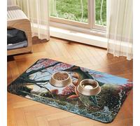 Fish Jumping Out of The Water Patterned Pet Feeding Mat with Water-Absorbing PU Top & Rubber Base - Anti-Slip Dog Cat Food Mat for Cats, Dogs & Pets, 30x45cm
