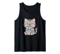 Fish Kawaii Cat Drawing. Cute Animal Artwork. Tank Top