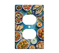 Fish Kitchen Duplex Outlet Covers Wall Plate, Mediterranean Rustic Lemon Salad Summer Blue Plastic Standard Size Decorative Receptacle Outlet Covers for Living Room Bedroom Home Office Decor