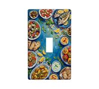 Fish Kitchen Single Light Switch Cover Plate, Mediterranean Rustic Lemon Salad Summer Blue Plastic Standard Size Decorative Wall Plates for Living Room Bedroom Home Office Decor (Single)