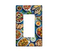 Fish Kitchen Single Rocker Light Switch Cover, Mediterranean Rustic Lemon Salad Summer Blue Plastic Standard Size Switch Plate Decorative for Bedroom Bathroom Home Entrance Decor