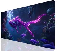 Fish Mouse Pad 800 x 400 mm Large Desk Mat Purple Mousepad Gaming With Waterproof Surface Non-Slip Rubber Base, Extended Mouse Mat With Stitched Edge, Gaming Mousepad for Office Accessories a-1182