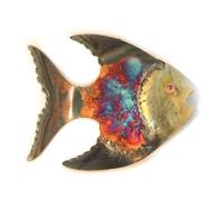 Fish multi-coloured recycled metal wall hanging small 11 cm long- fair trade and hand made from copper and tin for Tumi in Mexico