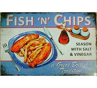 Fish 'n' Chips Mowers Tin Metal Sign Man Cave 12x8 Inches