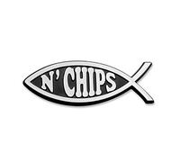 Fish 'n Chips Plastic Auto Emblem - [Silver][4 3/4'' x 1 3/4'']