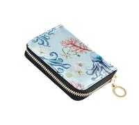 Fish Octopuses Sea Blue Women's Wallets Zip Around Credit Card Holder RFID Blocking Waterproof Travel Cash Wallet with Coin Pocket