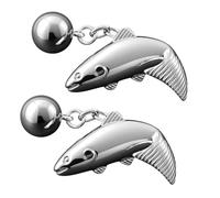 Fish On Chain Link Cufflinks - Onyx Art CK210 Mens Wedding Novelty Gift Cuffs In Premier Life Packaging