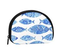 Fish Painting Print Portable Mini Storage Bag Shell Shaped Wallet Small Coin Wallet Shell Storage Bag