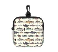 Fish Pattern, Coin Purse Square Zipper Storage Bag, Change Pouch with Lobster Buckle Clasp Buckle, Change Purse