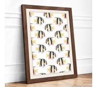 Fish Pattern Tropical Framed Wall Art Print A3 (42×29.7cm) Walnut, Wall Decor for Living Room, Bedroom, Office & Home, Ready to Hang, Art Gift